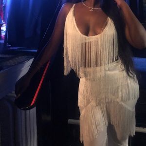 White fringe Wide leg two piece set